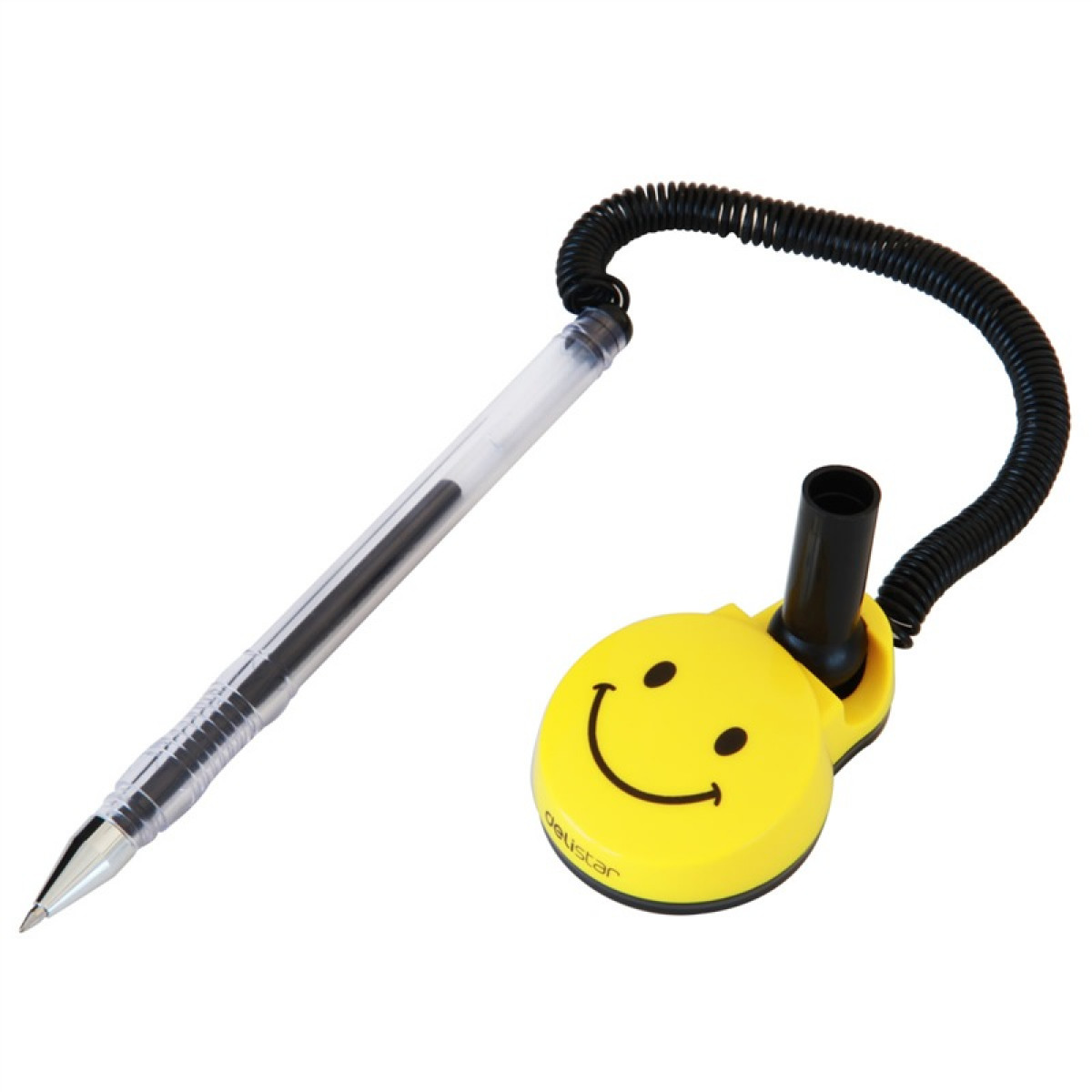 得力(deli)0.5mm黑色微笑办公桌面台笔 可粘贴台式中性笔单支 办公用品6793