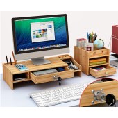 台式电脑显示器增高架办公室实木键盘屏幕垫高桌面收纳盒支架置物 收纳盒款-四抽-增高架